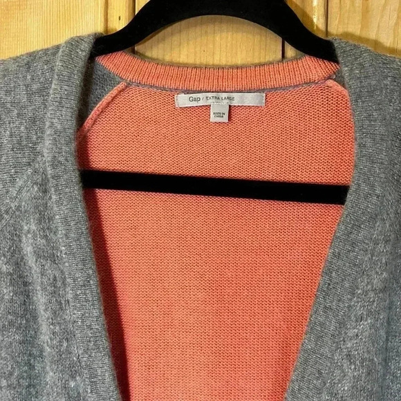 GAP Womens Angora Rabbit Hair Button Up Cardigan Sweater XL Gray Pink SP EXC - Picture 4 of 12